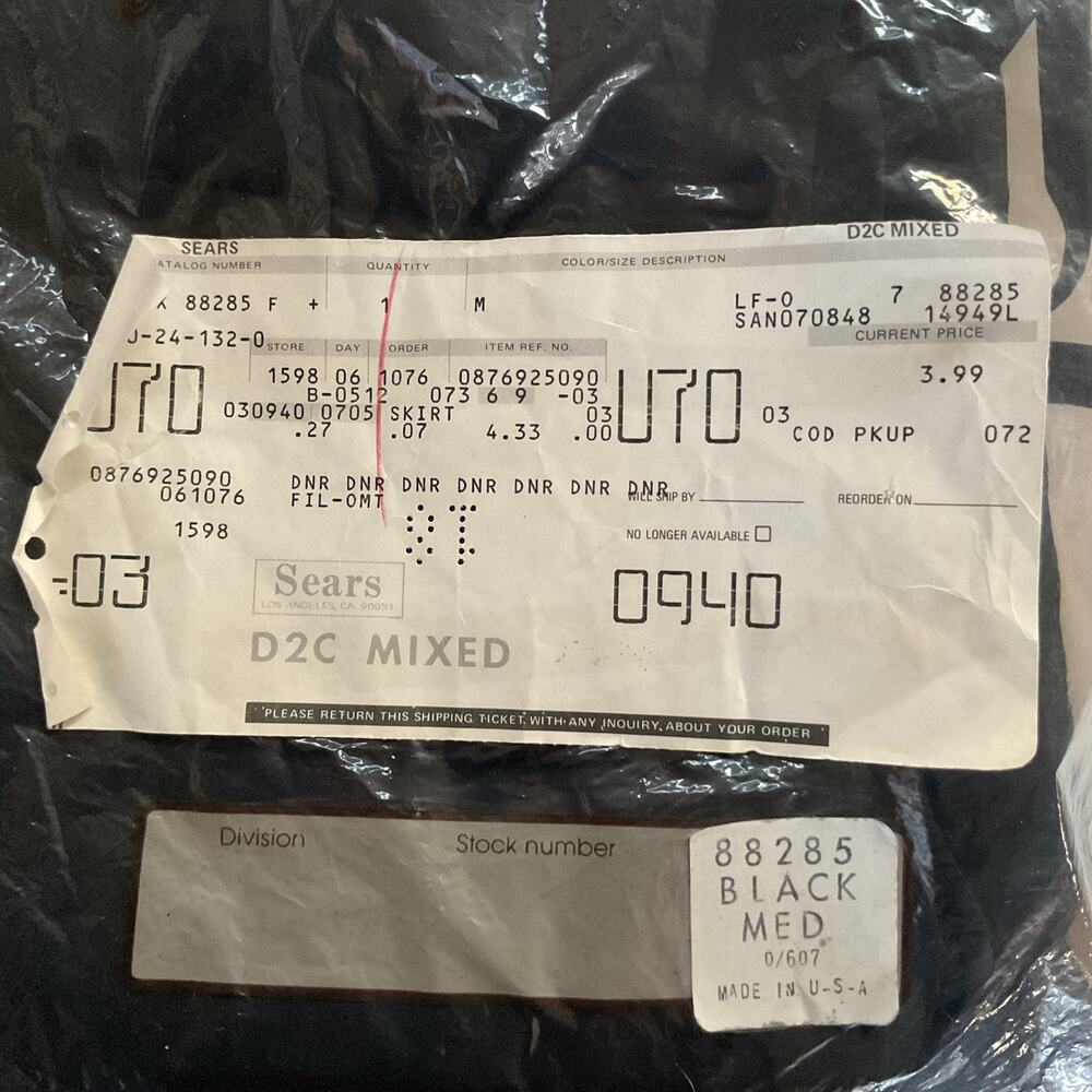 Vintage Sears Black Midi Skirt Women’s Medium USA Made Elastic Waist NOS - Picture 10 of 10
